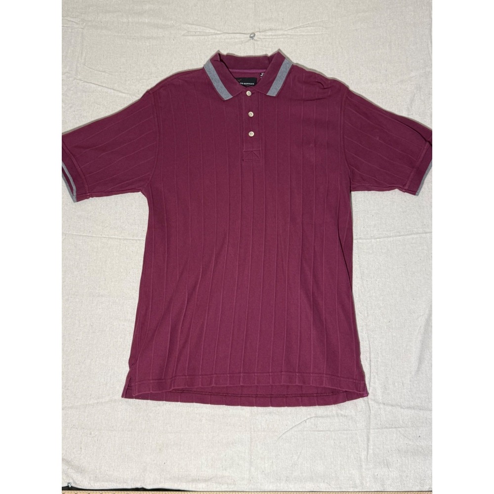 Greg Norman Mens Large Burgundy Textured Stripe Short Sleeve Cotton Polo Shirt